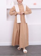 KADIN ELBİSE-CAMEL-40 BEDEN