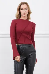 Fitilli Parçalı Bluz-Bordo