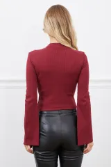 Fitilli Parçalı Bluz-Bordo