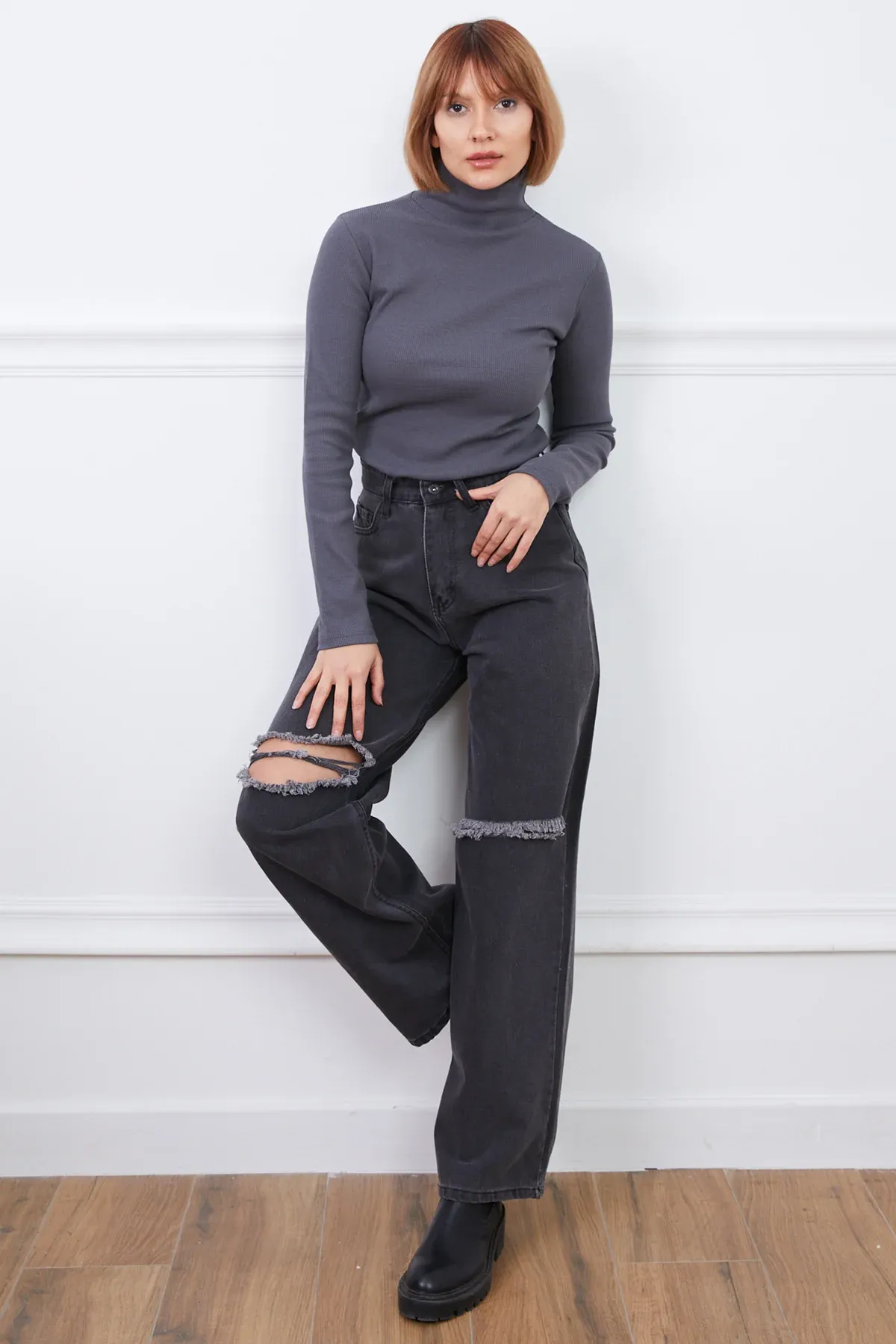 Fitili Balıkçı Yaka Body-Füme