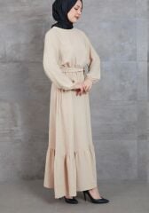Kuşaklı Elbise-Bej